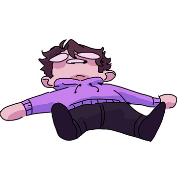 Image ID: Person laying on the ground with their arms splayed out. Art Credit: jeebcreeb on twitter